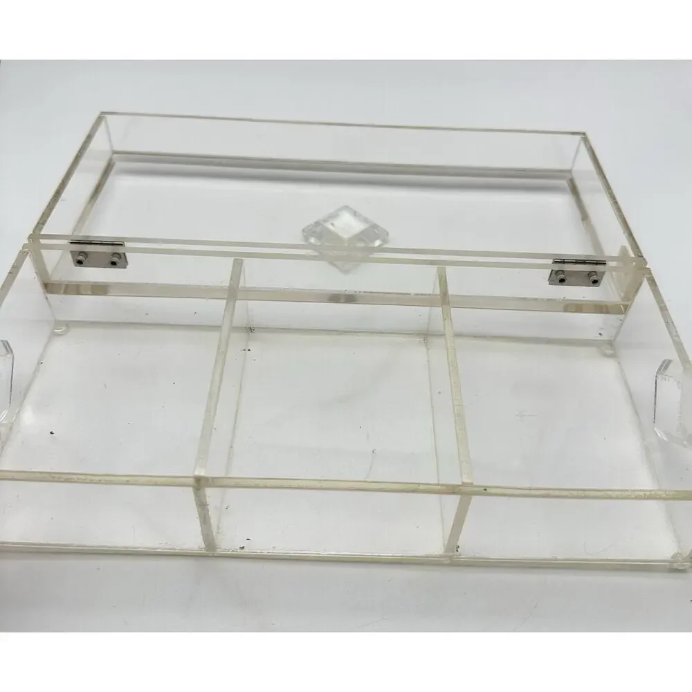 Vintage Lucite Acrylic Jewelry Box Divided Jewelry Organizer Heavy MCM